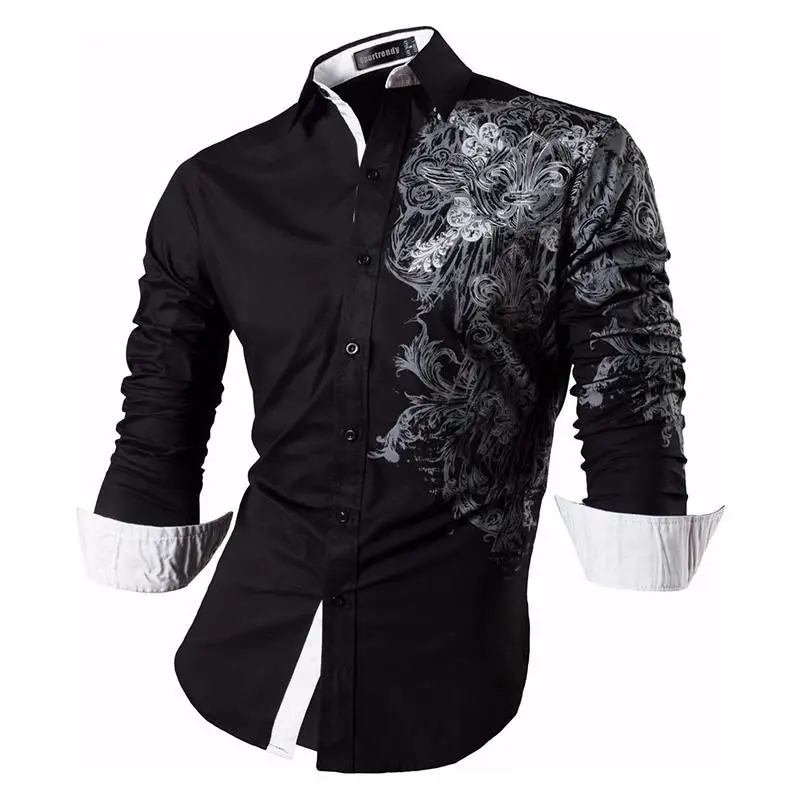 Платье рубашка Sportrendy JZS048 Black2 мужское Повседневная модная сорочка Slim Fit с длинным