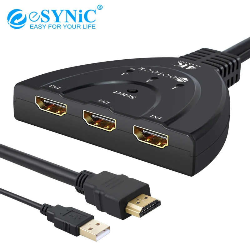 ESYNiC 3 в 1 выход 4K 3D 1.4b HDMI переключатель + USB кабель питания Sup порт несколько HD