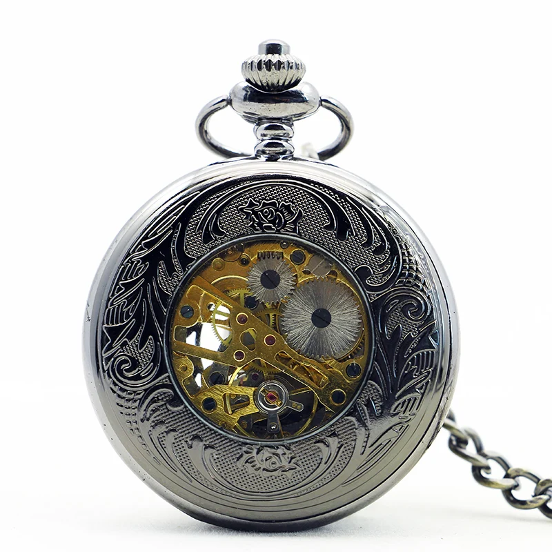 Deluxe Silver Gold Roman Display Dial Mechanical Pocket Watch Vintage Steampunk Manual Chain Necklace Pendant Accessory Clock