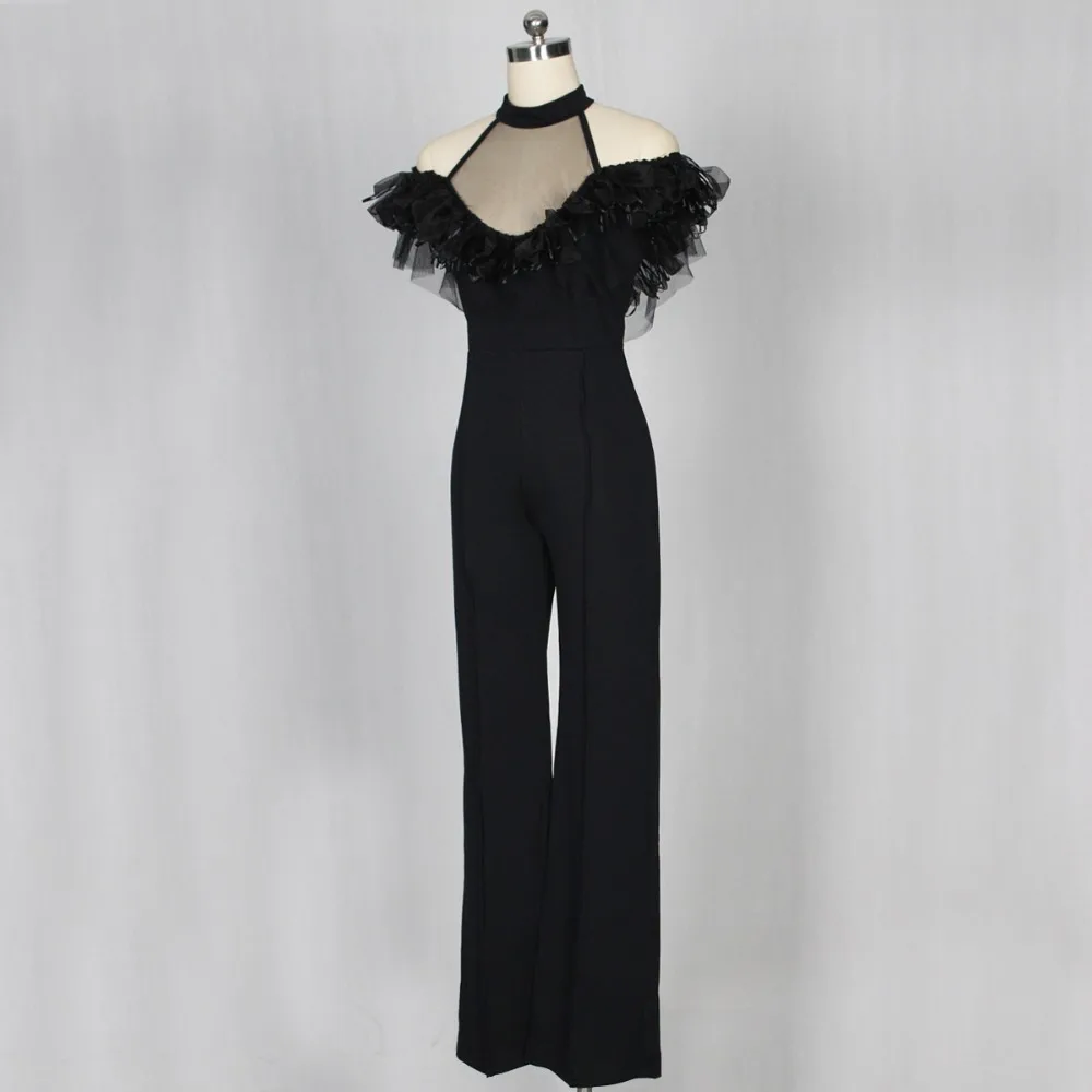 Women Sexy Halter Shoulder super fashion spring summer jumpsuits women Ribbon lace women casual solid half sleeve jumpsuits