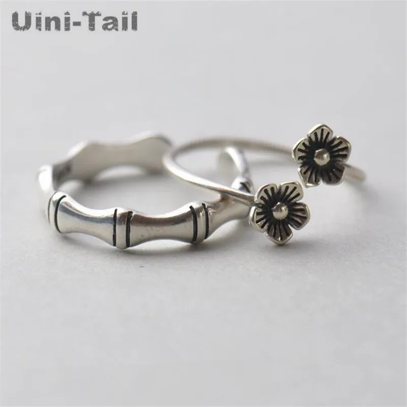 

Uini-Tail new 925 sterling silver vintage plum bamboo opening adjustable ring to do retro fashion tide flow high quality ED133