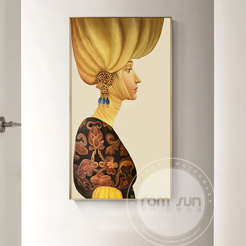 

Abstract Egyptian style Sexy lady Canvas Paintings Beauty Poster Print Modern Golden Figure Wall Art For Hotel Aisle Living Room
