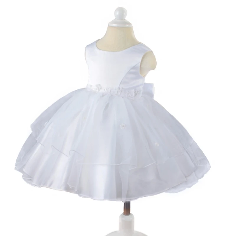 

Baby Flower Girl Dresses 2021 New Toddler White and Ivory Tulle Newborn Christening Baptism Gown 1 Years Birthday Dress