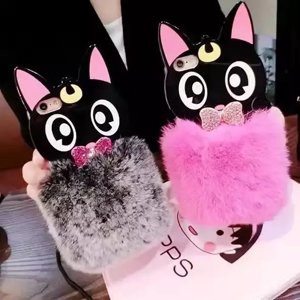 Элитная Недвижимость Кролик Меховой Теплая Зима Bling Мягкий Чехол Для Телефона