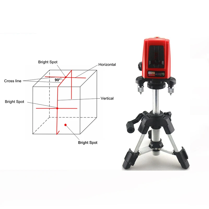 2V1H1C3D with Tripod Лазерный нивелир 1V1H 2 линии 1 точка крест красная линия Горизонтальная Вертикальная 360 градусов самонивелирующийся Nivel A8826D AK435 - Цвет: 2V1H1C3D with Tripod