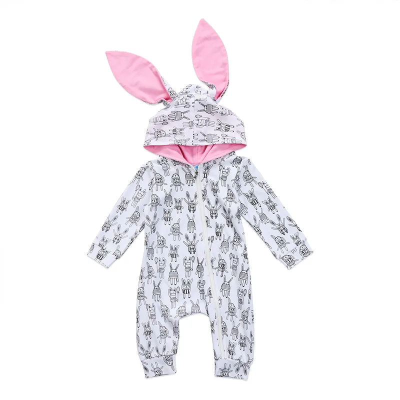 Cute 3D Rabbit Ear Hooded Romper Newborn Baby Girls Boys Bunny Ears Long Sleeve Jumpsuit Outfits Clothes | Детская одежда и обувь