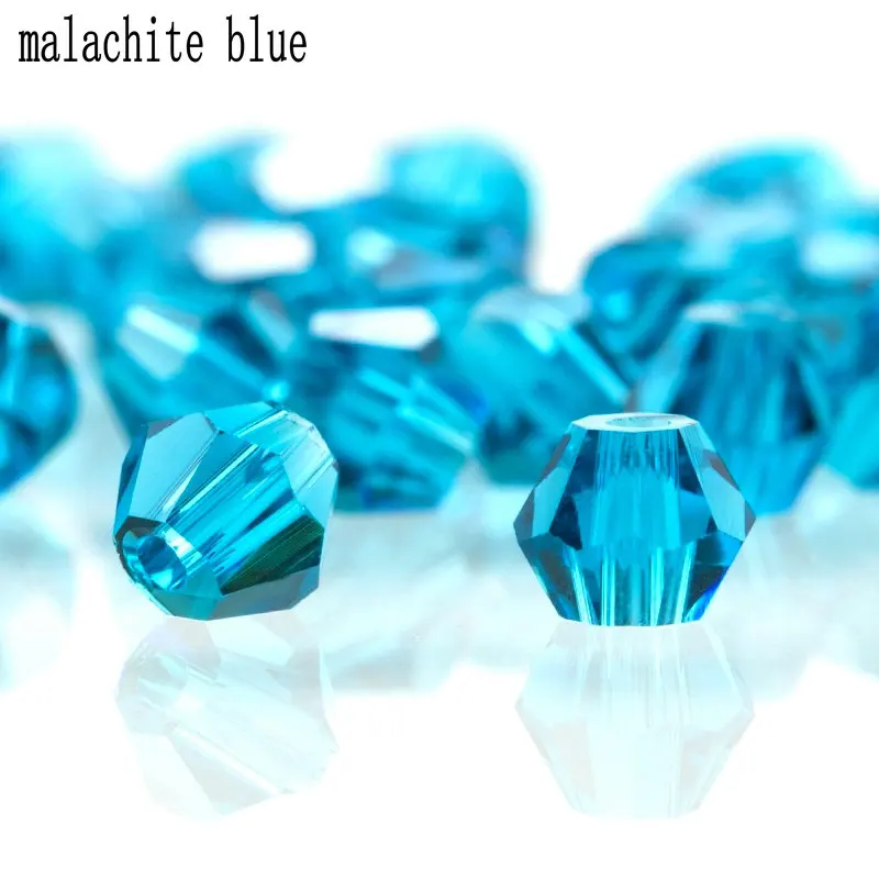 malachite blue AAA Качество 3 мм 4 мм 6 мм Подвески со стразами разделительные стеклянные бусины Свободные двухконусные бусины для изготовления ювелирных изделий ожерелье браслет DIY - Цвет: malachite blue