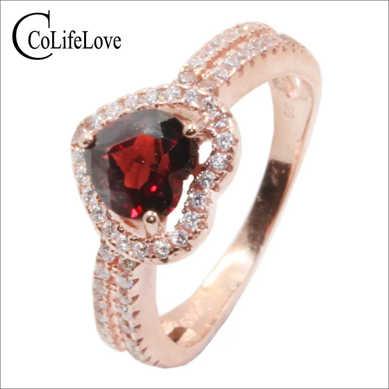 

CoLife Jewelry 925 Sterling Silver Heart Ring with Garnet 6mm Heart Cut Natural Garnet Silver Ring Romantic Engagement Ring