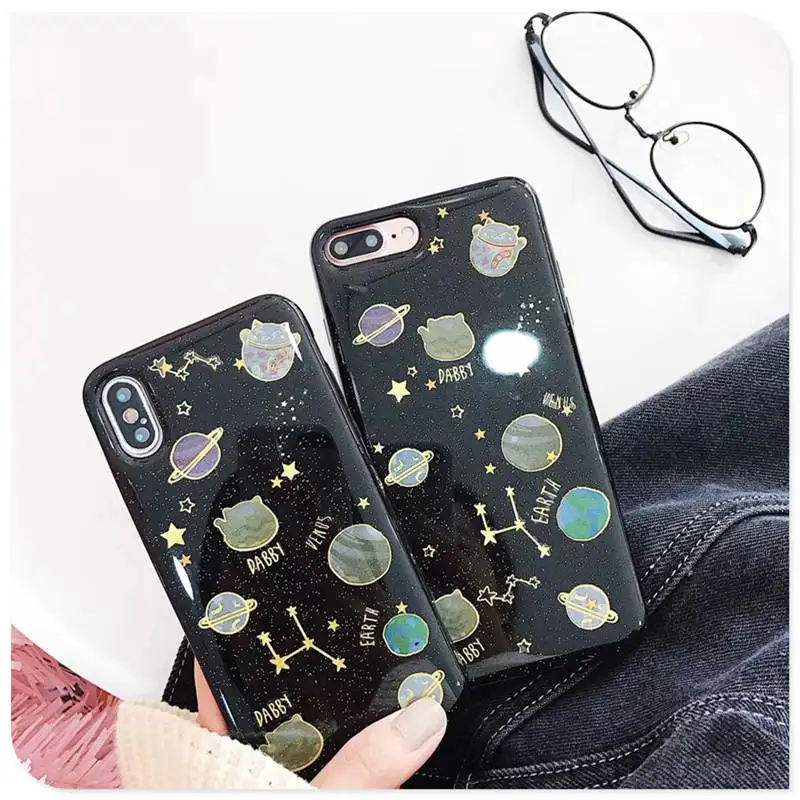 Epoxy Glitter Sequins Planet Saturn For Iphone 66S 6P 78 78plus Xxs Xr Xsmax Lucky Cat Anti-Drop Transparent Protective Cover |
