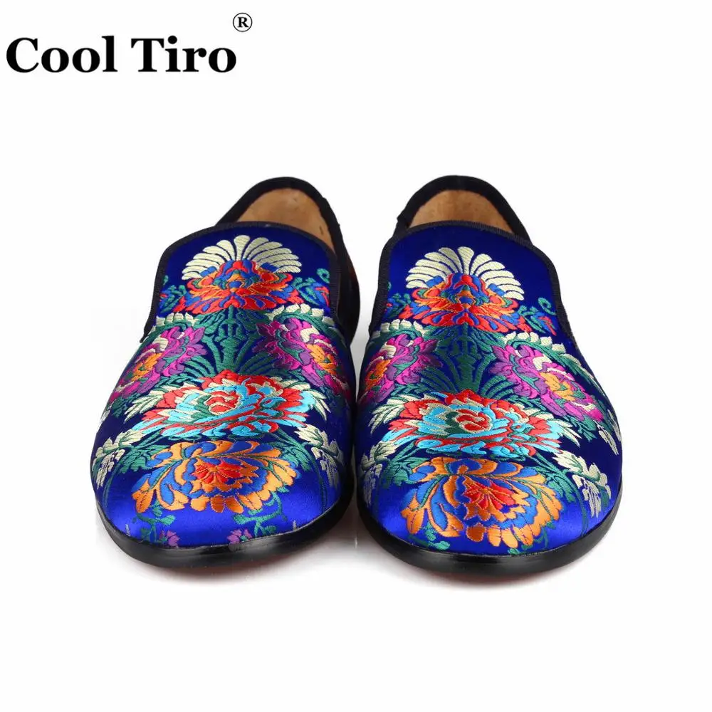 Cool Tiro Silk Jacquard Loafers Men Slippers Moccasins Wedding Men's Dress Shoes Flats Genuine Leather Casual Slip on Blue | Обувь