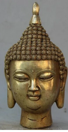 

Copper Crafts Brass decoration Fine Brass 7" Tibet Buddhism Brass Sakyamuni Shakyamuni Amitabha Buddha Head Bust Statue