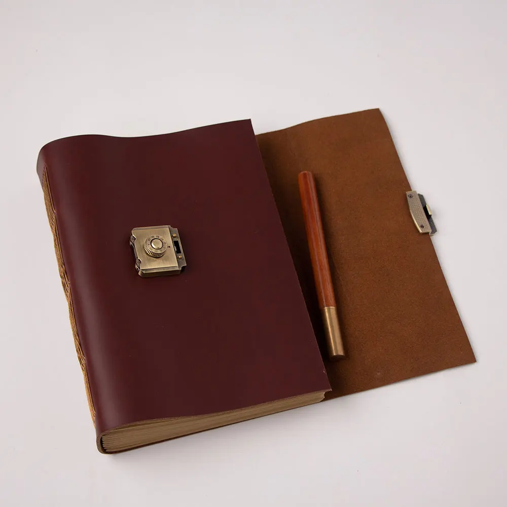 

vintage book a5 handmade cowhide password lock diary thick note book 2011607