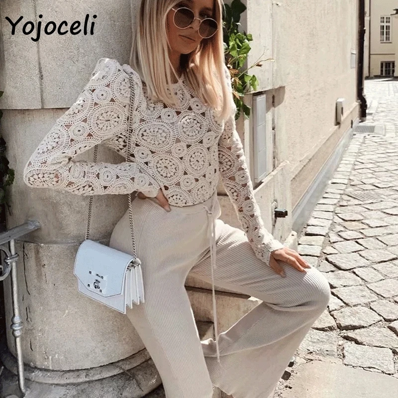 Yojoceli,, летние кружевные вязанные крючком блузки, рубашки, топы для женщин, с цветочным узором, вязанные крючком рубашки, блузы, рубашки, уличная одежда