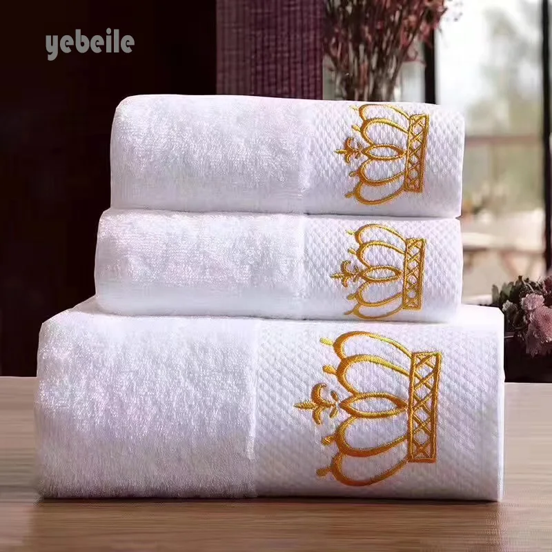 1 Yebeile cotton Embroidered Imperial Crown Cotton White Hotel towel facetowel, hand towel bathtowel Absorbent Towel sets - Цвет: 1