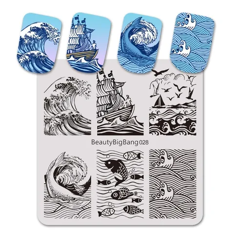 BeautyBigBang 6*6 см штампованные пластины для ногтей с изображением дельфина рыбы чайки трафареты для дизайна ногтей шаблонные штампы пластины