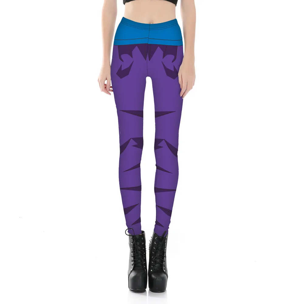 Новинка 2017 женские фиолетовые штаны с мультяшным принтом леггинсы для фитнеса