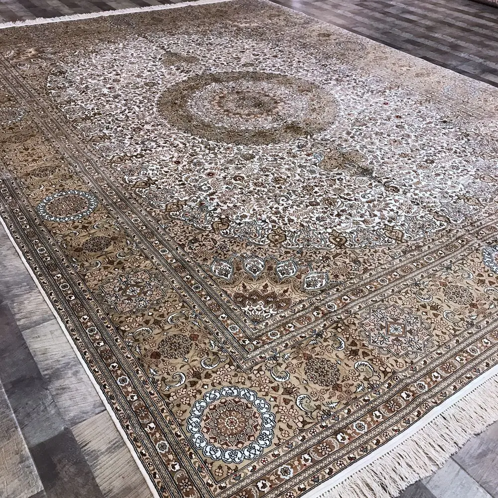 YILONG 9'x12' Традиционный персидский дизайн шелковый ковер белый и желтый