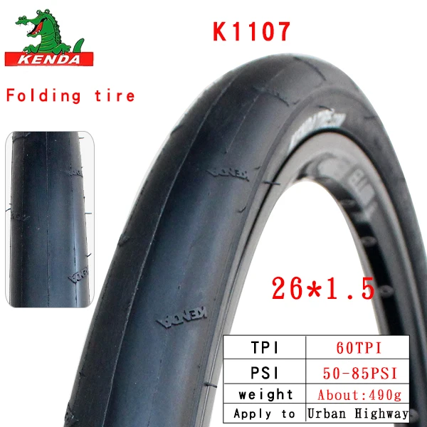 26X1.5 folding KENDA MTB дорожный велосипед шины K1107 Слик шины 26 дюймов 26*1,5 60TPI складной стальной проволоки шины горный велосипед соревнования обучение - Цвет: 26X1.5 folding