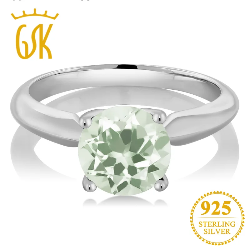 GemStoneKing 1 70 Ct Круглый зеленый прасиолит кольцо из стерлингового серебра 925 для