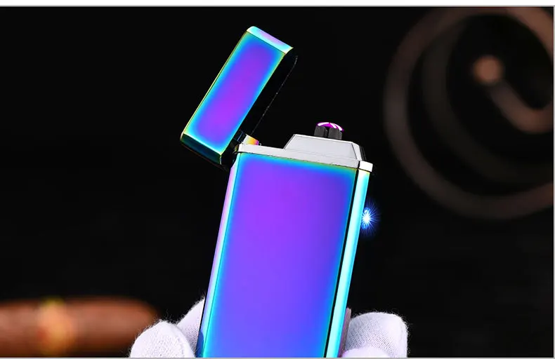 Новинка USB перезаряжаемая дуговая плазменная ветрозащитная Зажигалка для сигарет без газа двойная дуга огня металлические сигареты Сигара курительные зажигалки