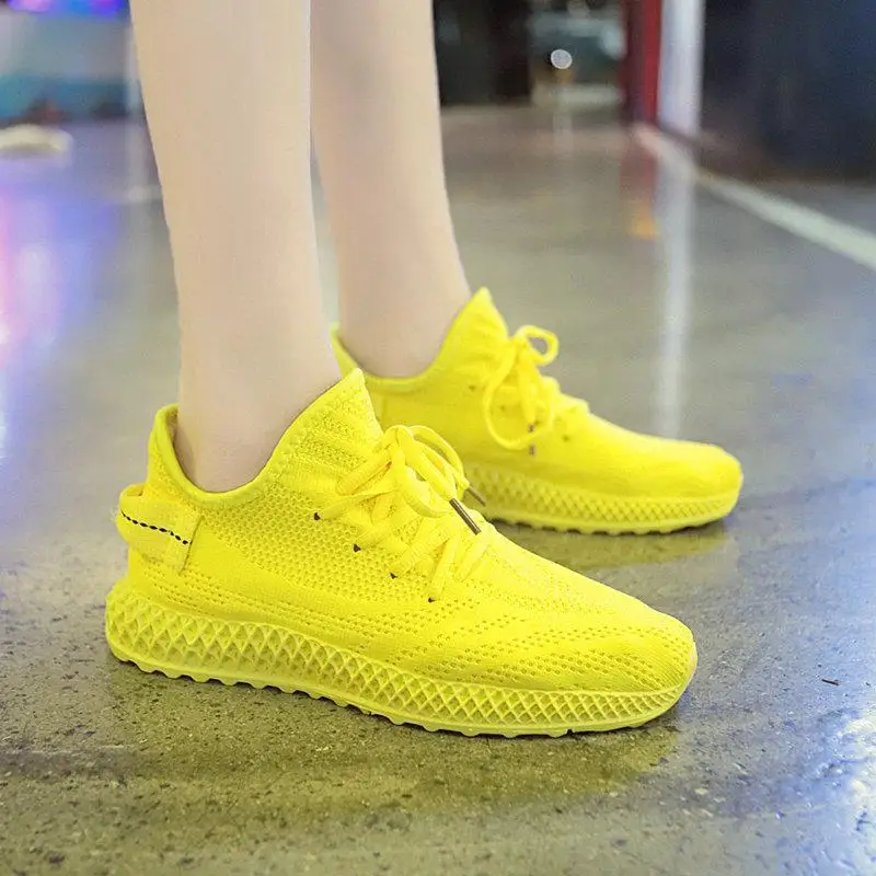 yellow Женские кроссовки; цвет желтый, красный; коллекция года; модная женская повседневная обувь на платформе в Корейском стиле; женская обувь из дышащего сетчатого материала; Basket Femme - Цвет: yellow
