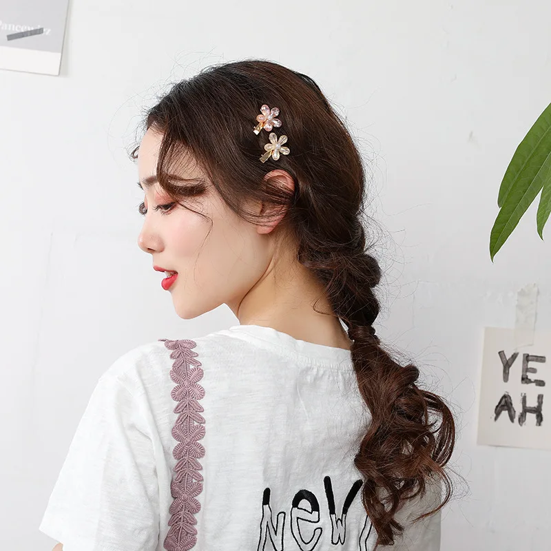 Simple Sweet Hair Pins Crystal Small Flowers Clips For Women Girls Barrette Alloy Hairgrip Bange Accessories |