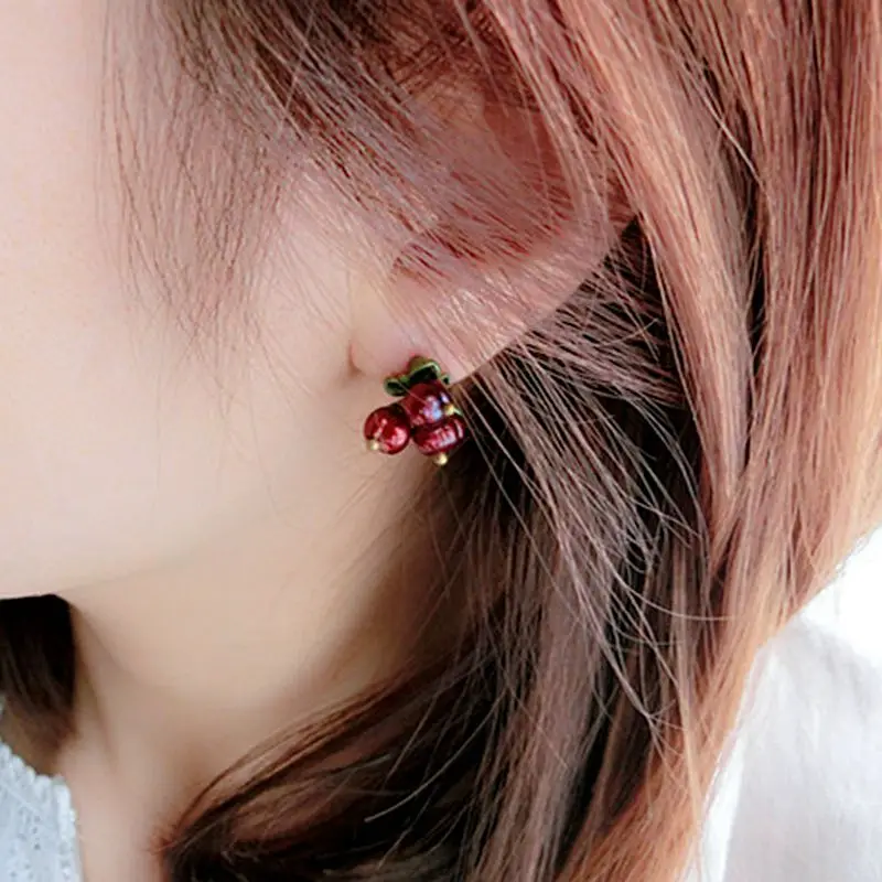 YHJ Natural Pearls earrings vintage Green that bake Paint Cranberry Women jewelry | Украшения и аксессуары