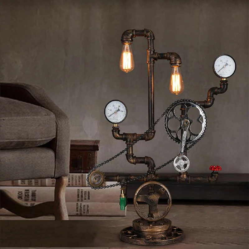 구매 BOCHSBC-물 파이프 책상 램프, 침실, 서재용, 바, 철 로프트 테이블 조명, Axl 체인 장식 램프 포함 저렴한 BOCHSBC-물 파이프 책상 램프, 침실, 서재용, 바, 철 로프트 테이블 조명, Axl 체인 장식 램프 포함