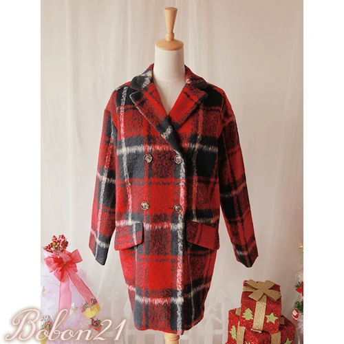 BOBON21 2015 Real Slim Regular Button Full Abrigos New Fashion Winter Coat And Plaid Grid Women Clothing Streetwear Wool C1150 | Женская