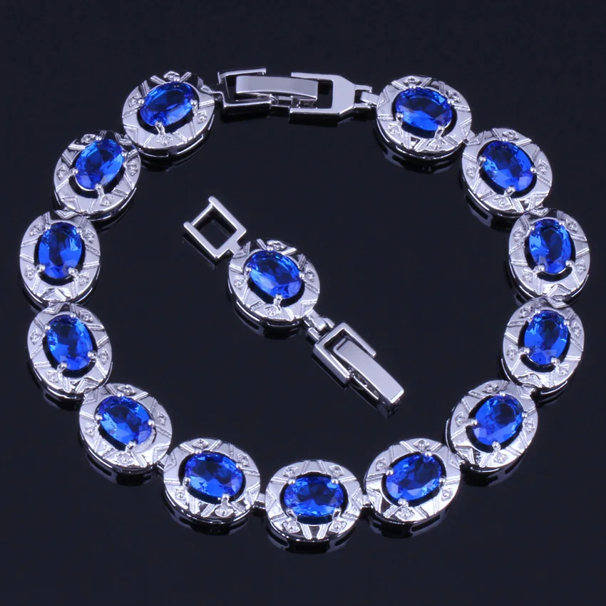 

Precious Oval Blue Cubic Zirconia Silver Plated Link Chain Bracelet 18cm 20cm V0224