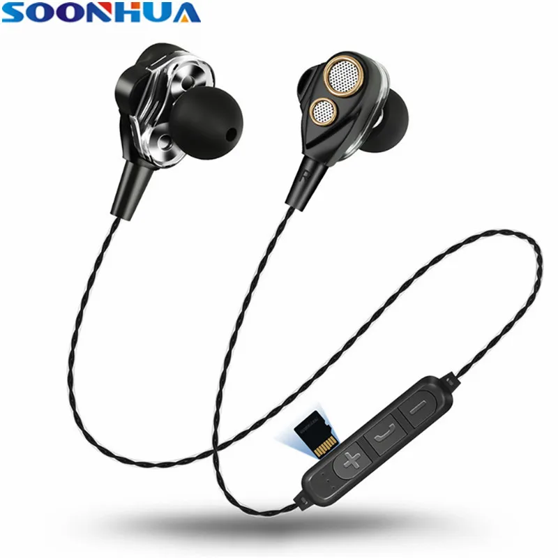 SOONHUA Беспроводной Bluetooth V4.1 спортивные наушники Hi Fi бас 4 колонки гарнитура двойной