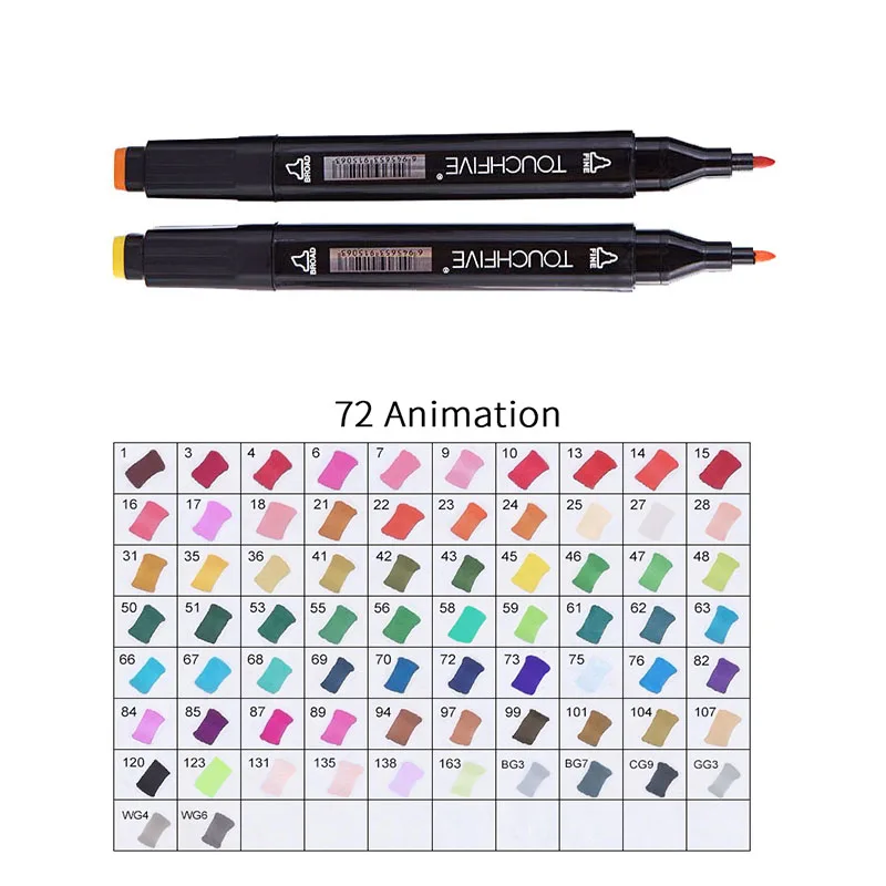 BLACK-72ANIMATION TOUCHFIVE 168 цветов художественные Маркеры Набор ручек с двойной головкой ручка для рисования манга маркер для окрашивания выдвижных ящиков поставки Студенческая ручная краска - Цвет: BLACK-72ANIMATION