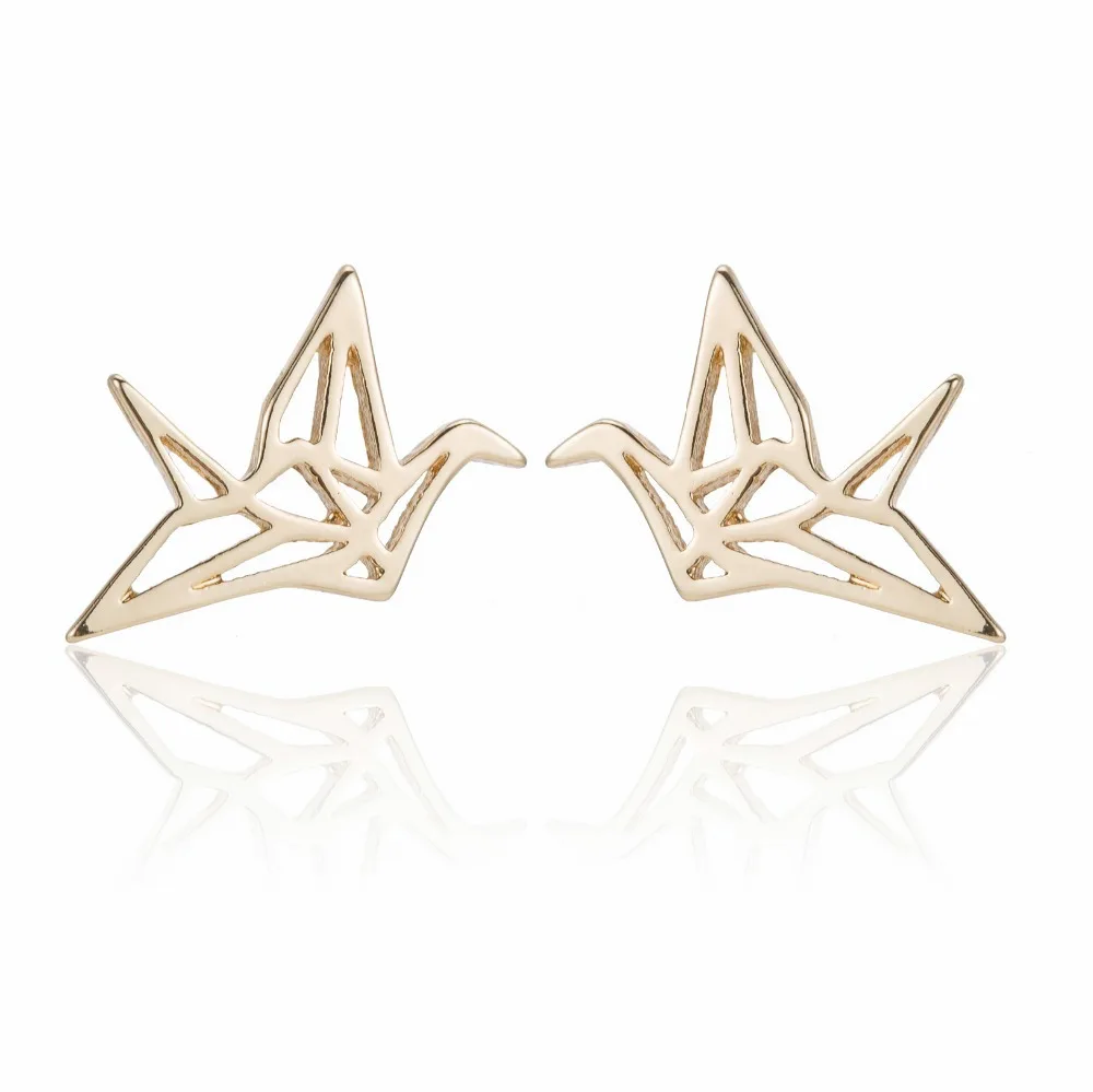Jisensp Korean Fashion Wild Origami Crane Earrings for Women Bird Stainless Steel Jewelry Animal Earings 2019 oorbellen | Украшения и