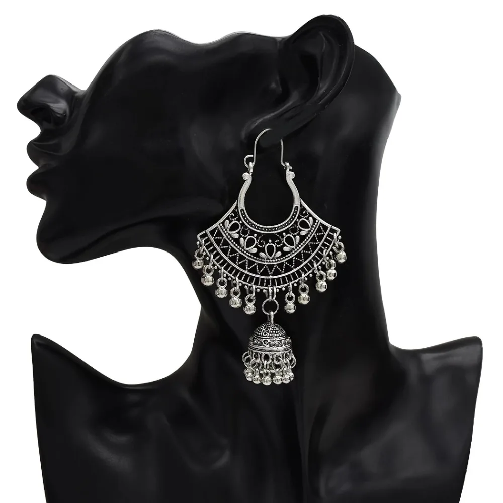 Винтажные висячие серьги Jhumka Jhumki из сплава для женщин богемные окисленные