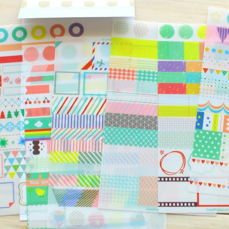 6 листов Милая красочная Радужная полупрозрачная Наклейка на холодильник