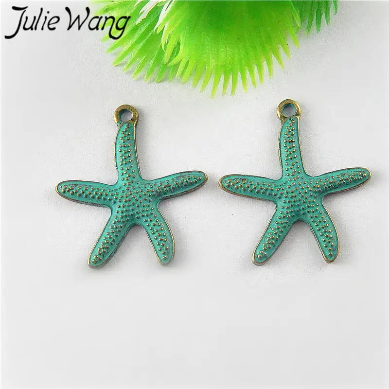 Julie Wang 10pcs Antique Green Bronze Patina Starfish Alloy Charms For Necklace Pendants Earrings Jewelry Making Accessory | Украшения и