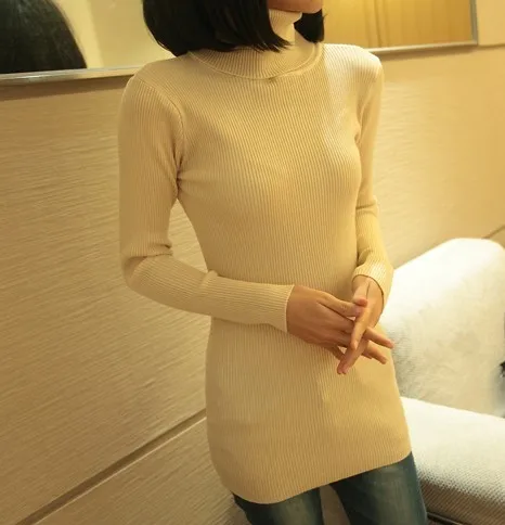 Beige (high Collar) PEONFLY, 23 Цвета, эластичные свитера с длинным рукавом, женские пуловеры, водолазка, осенняя Женская одежда, джемпер, уличная одежда, вязаные топы - Цвет: Beige (high Collar)