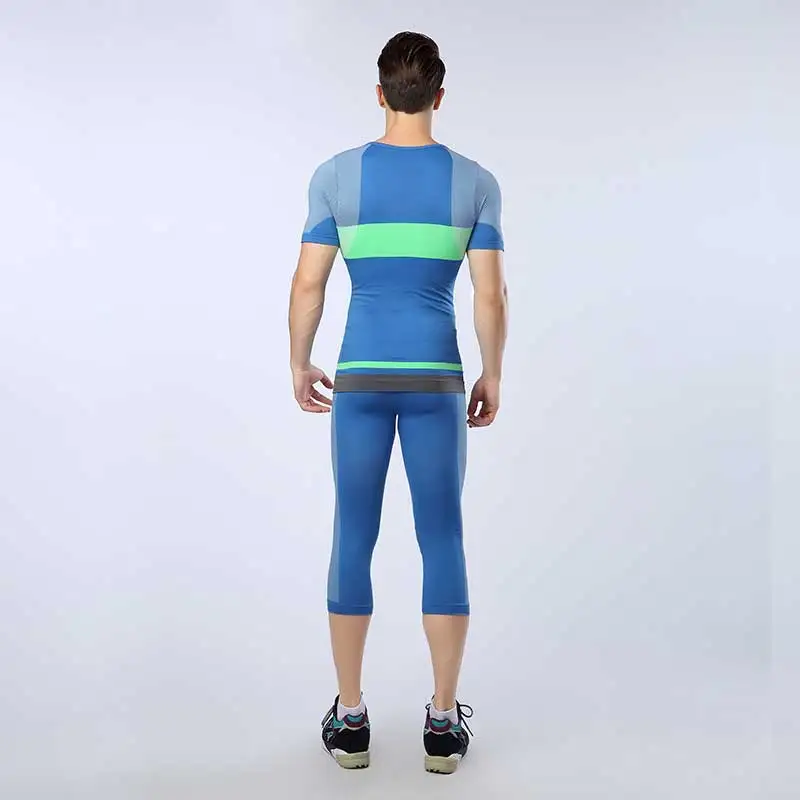 

Men Pro Fitness Sets QUICK-DRY Exercise Gymming Top + Short T-shirt Tee Vest Sporting Beach Board Runs Yogaing Tank T Shirt 1415