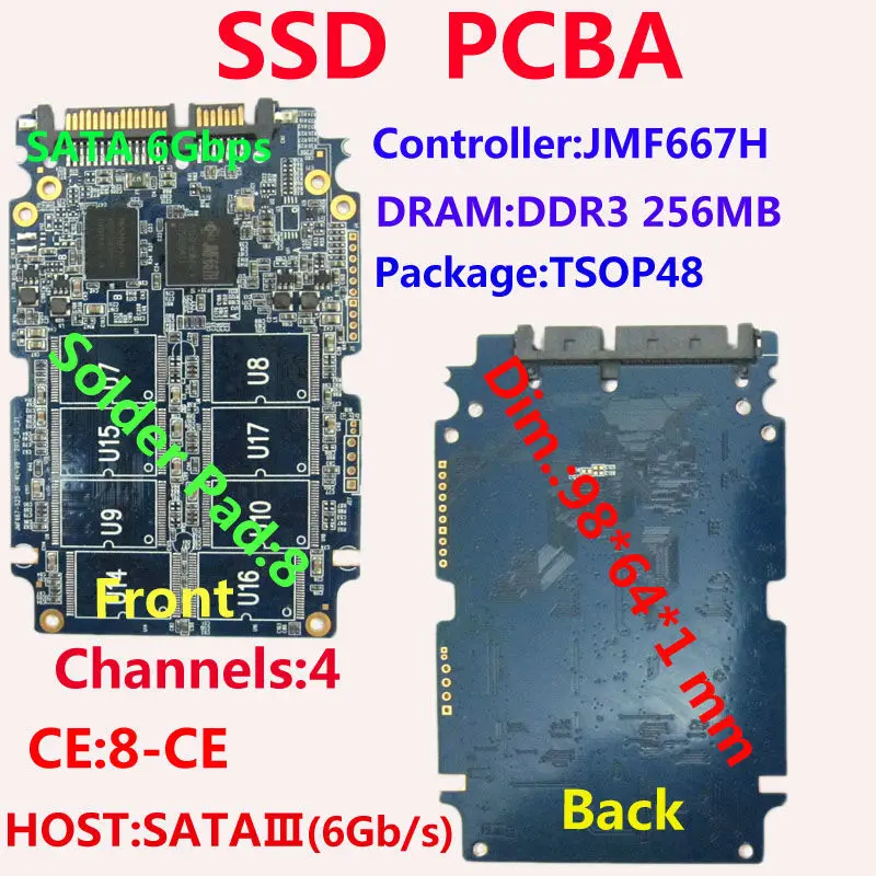 Наборы SSD PCBA контроллер JMF667H SATA3(6 Гбит/с) наборы DIY 8 Pad PCB 4 канальный CE TSOP48 паяльная