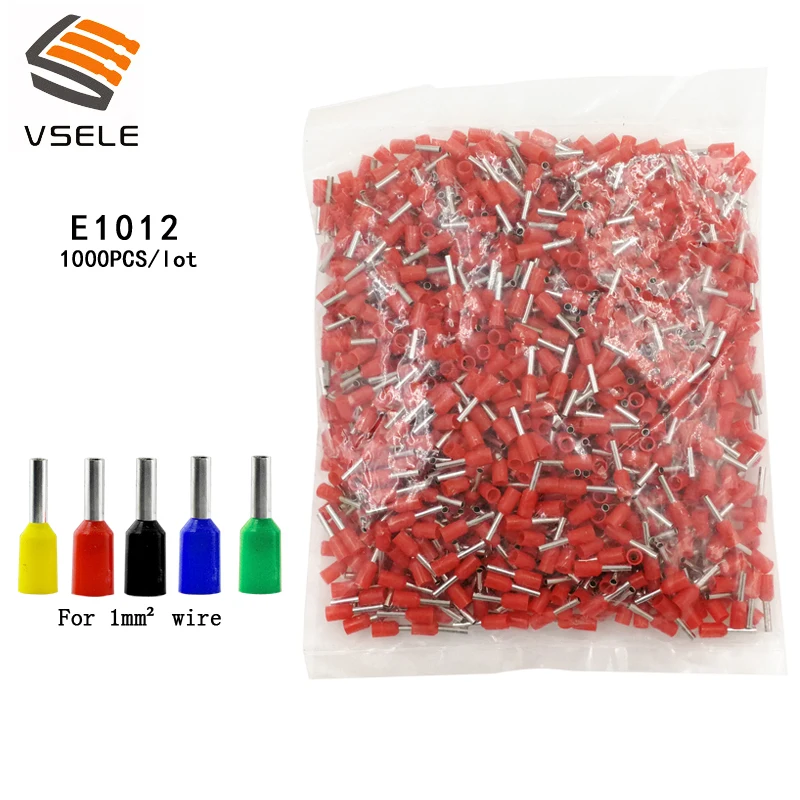VSELE E1012 1mm2 трубки изолированные клеммы 1000 шт./упак. изолированный кабель провода