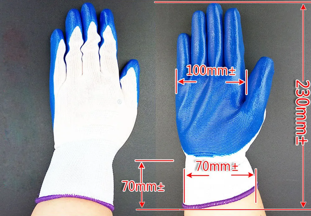 

12 Pair/Pack Black/Blue Nylon Nitrile/Latex Safety Gloves Non-slip Breathable Soft Working ESD Glove