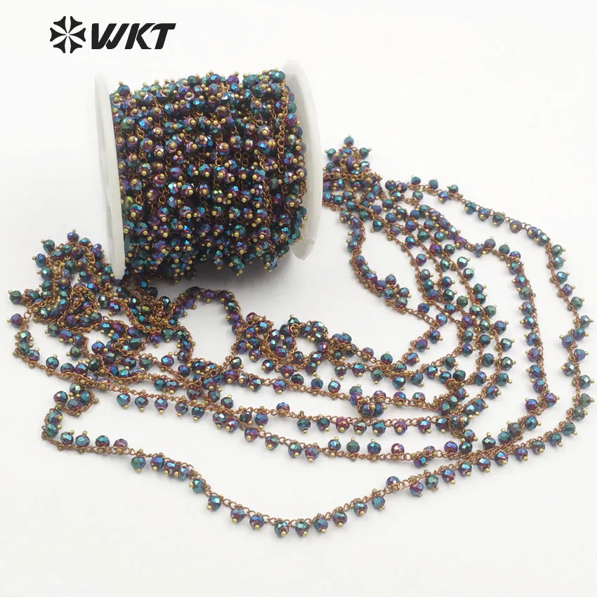 WT-RBC065 wkt опт цветные граненые бусины 3*4 мм бусины Медный провод обернутый цвет без золотой розарийная цепь