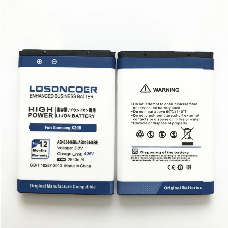 100% Оригинальный аккумулятор LOSONCOER AB463446BU для Samsung C3300K X208 X160 B309 B189 Φ E1228 E339 C5212|batterie