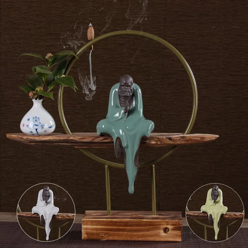 Chinese Style Ceramic Beauty Decoration Home Backflow Incense Burner Metal Circle Wooden Base Crafts Souvenir for Birthday Gifts | Дом и сад