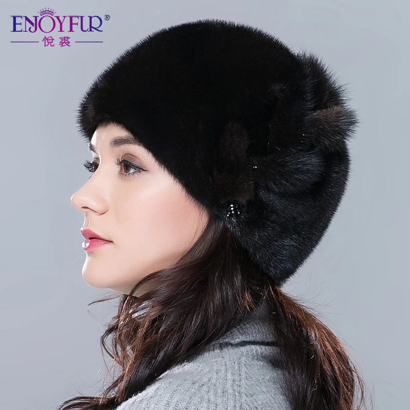 ENJOYFUR Зимние меховые шапки женские настоящие натуральные из цветов норки