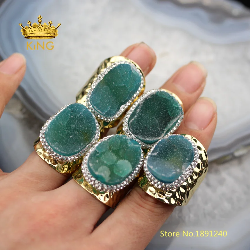 5 шт. Бесплатная форма Druzy Agates кольца ювелирные изделия оптом зеленый Drusy Geode