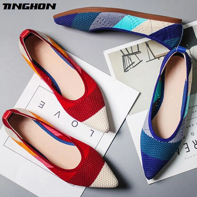 TINGHON Spring Women Flats Pointed Toe Slip on Ballet Flat Shoes Shallow Boat Woman Loafer Ladies Zapatos | Обувь
