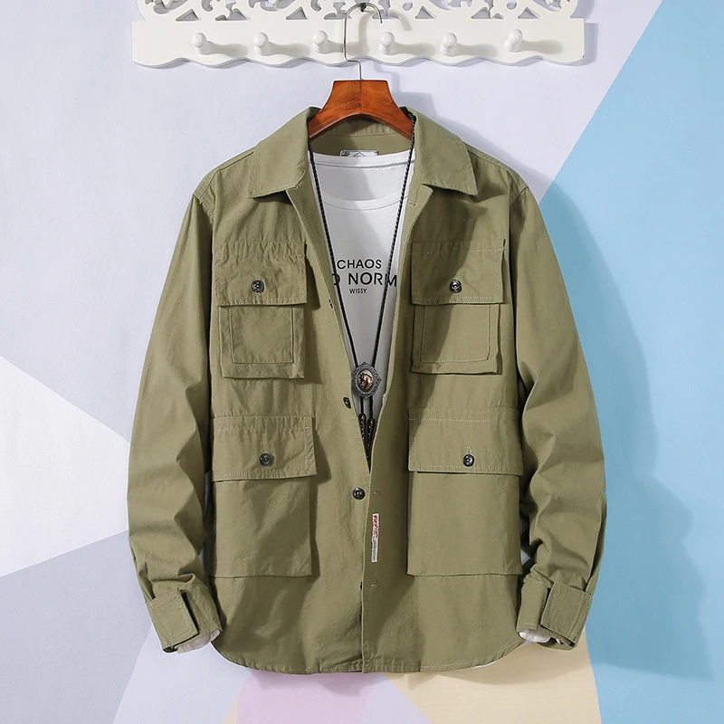 

ePacket shipping Cotton Shirt Men Casual Jacket Black Green Size M-3XL
