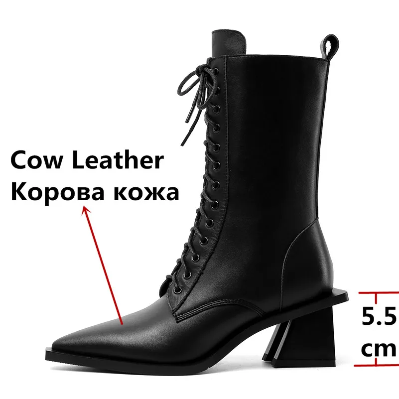 FEDONAS/Новинка женские сапоги до середины икры с острым носком на странном каблуке