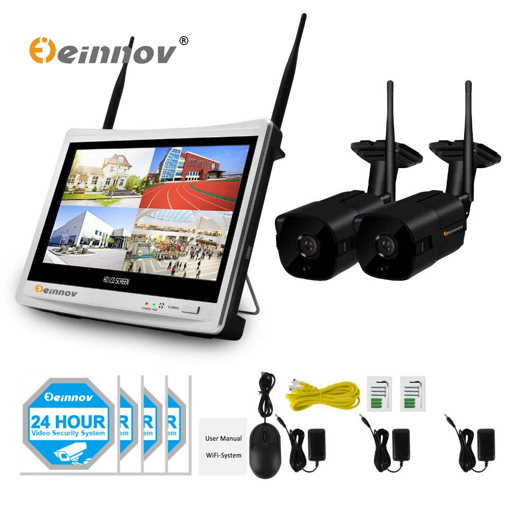 Einnov 2CH 1080P 2MP система камер домашней безопасности Wifi CCTV беспроводной NVR 12 дюймов ЖК